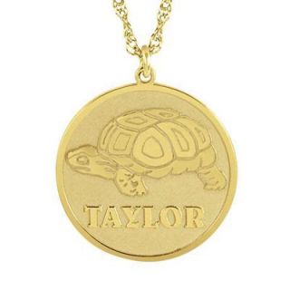 Round Turtle Name Pendant in Sterling Silver with 14K Gold Plate (8
