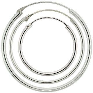 Sterling Silver 20mm 25mm & 30mm Medium Endless Hoop Earrings Set Silver Sets For Women Jewelry