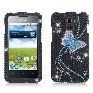 Aimo HWM931PCLDI674 Dazzling Diamond Bling Case for Huawei Premia M931   Retail Packaging   Butterfly Black Cell Phones & Accessories