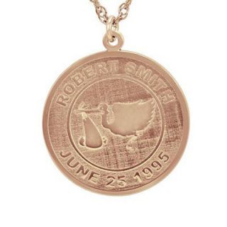 Round Stork Name Pendant in Rose Rhodium Plated Sterling Silver (1
