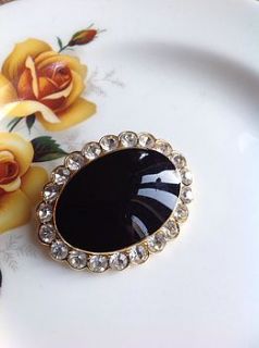 vintage black and diamante brooch by once upon a tea cup