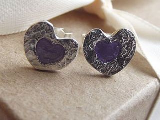 purple resin heart studs by lucy kemp jewellery