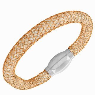 Fine Stainless Steel Rose Gold Tone Crystals CZ Mesh Womens Bangle Bracelet with Clasp Jewelry