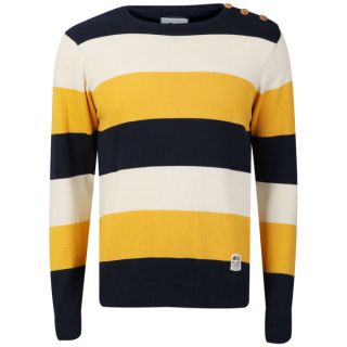 Crosshatch Mens Counter Striped Knitted Jumper   Mineral Yellow      Mens Clothing