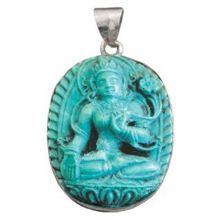 Pendant; Buddhist, Tara, Faux Turquoise including faux leather cord; 1 1/4" high Health & Personal Care