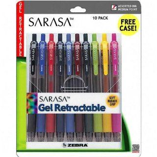 Zebra Sarasa Roller Ball Retractable Gel Pen, Asstored Ink, Medium Point, 10 per Pack, ST   ZEB46881  Gel Ink Rollerball Pens 