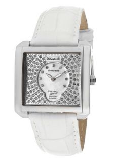 Lancaster Italy OLA0635L Z SS BN BN  Watches,Womens Silver With White MOP Dial & White Swarovski Crystal White Genuine Leather, Casual Lancaster Italy Quartz Watches