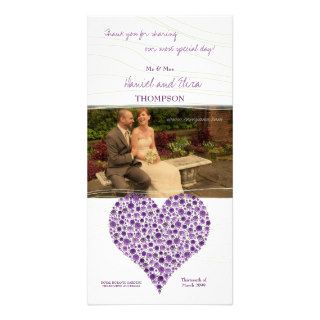 Purple Rose Heart Wedding Thank You Photo Card