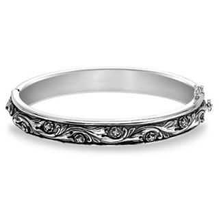 Diamond Accent 10mm Oxidized Floral Bangle in Sterling Silver   8