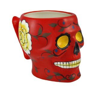 Red Ceramic Day of the Dead Sugar Skull Coffee Mug DOD  
