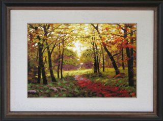 King Silk Art, 100% Hand Stitched, Suzhou Embroidery Silk Painting, Framed Chinese Silk Wall Art silk Golden Forest 87123   Oil Paintings