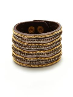 Leather & Gold Multi Strand Bracelet by Presh