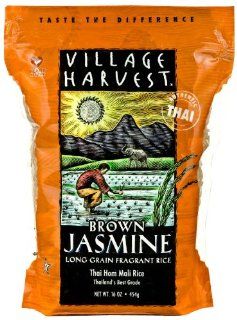 Village Harvest Brown Thai Jasmine Rice, 16 Ounce (Pack of 6)  Brown Rice Produce  Grocery & Gourmet Food