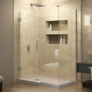 Dreamline Unidoor Plus 30.375   34.375 In. D X 51 In. W Frameless Hinged Shower Enclosure, Clear Glass