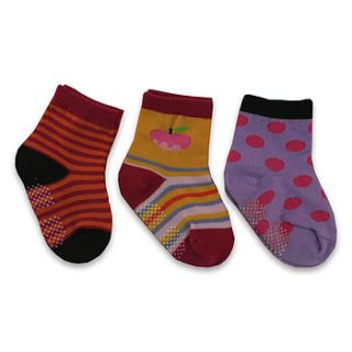 apple set of three baby and toddler socks by snuggle feet