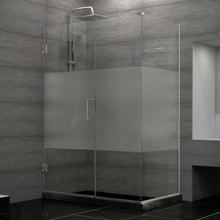 Dreamline Unidoor Plus 30.375   34.375 In. D X 37.5 In. W Frameless Hinged Shower Enclosure, Half Frosted Glass