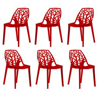 Modern Flora Transparent Red Plastic Dining Chair (set Of 6)