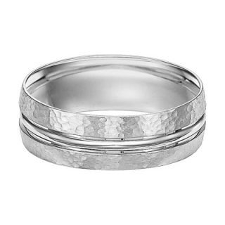 Mens 7.0mm Center Groove Wedding Band in 10K White Gold   Zales