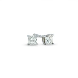 CTW. Princess Cut Diamond Solitaire Stud Earrings in 14K White