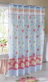 Pastel Country Rose Bathroom Shower Curtain   Blue And Pink Shower Curtain