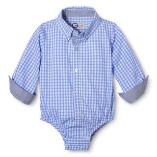 G Cutee Newborn Boys Long Sleeve Gingham Button Down Shirtzie   Blue 18 M