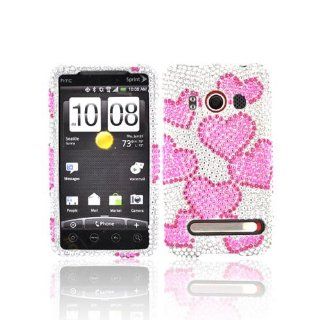For HTC EVO 4G Bling Hard Case Cover PINK HEARTS SILVER Cell Phones & Accessories