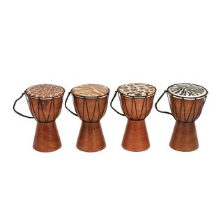 Varnished Wood Decorative Drum (set Of 4)