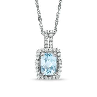 Cushion Cut Aquamarine and White Topaz Framed Pendant in Sterling