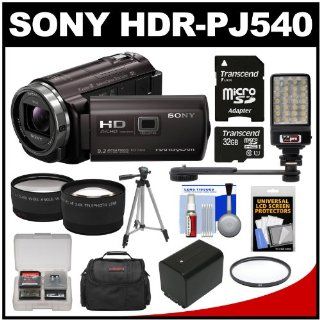 Sony Handycam HDR PJ540 32GB 1080p HD Video Camera Camcorder with Projector with 32GB Card + Battery + Case + LED Light + Tripod + Tele/Wide Lens Kit  Camera & Photo