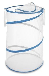 Whitmor 6155 699 18 Inch Collapsible Hamper, White With Blue Trim   Laundry Hampers