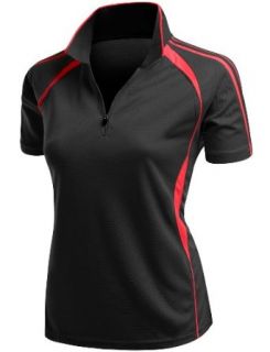 Xpril Women's Coolmax 2 Tone Collar Zipup Polo T Shirt Clothing