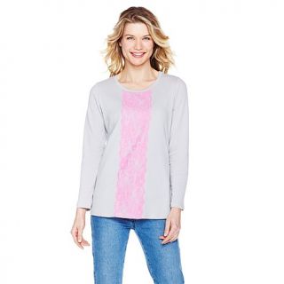 DG2 by Diane Gilman Lace Overlay Long Sleeve Knit Tee