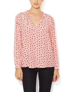Printed Silk Tie Front Blouse by Tucker