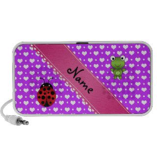 Personalized name frog and ladybug purple hearts iPod speakers