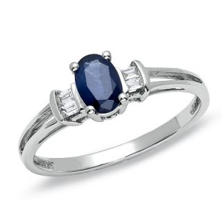 Oval Sapphire and Diamond Ring in 14K White Gold   Zales