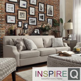 Inspire Q Broadway Grey Fabric Sloped Track Arm Sofa
