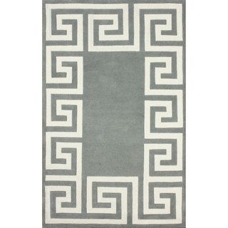 Nuloom Hand tufted Greek Key Border Grey Wool Rug (86 X 116)