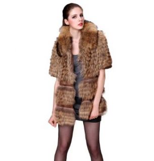 Bafei Women's Long Raccoon Fur Vest Waistcoat with Collar Fur Outerwear Vests