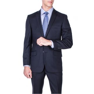 Mens Slim Fit Solid Black Wool 2 button Suit