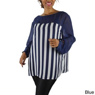 Womens Plus Size Long Sleeve Striped Top