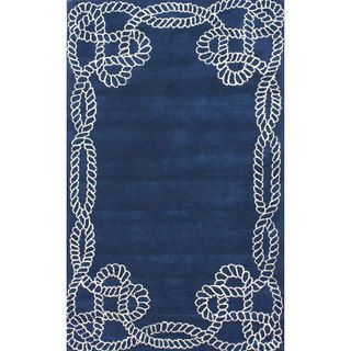 Nuloom Handmade Bordered Rope Blue Wool Runner (86 X 116)