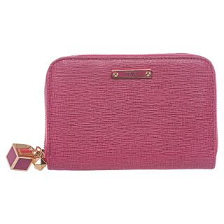 Fendi Pink Saffiano Leather Mini Zip around Wallet