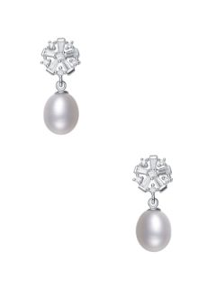 Floral Freshwater Pearl Drop Earrings by Genevive Jewelry