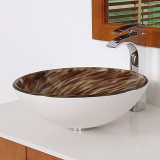 Elite 1401 Modern Brown/ White Tempered Glass Vessel Sink