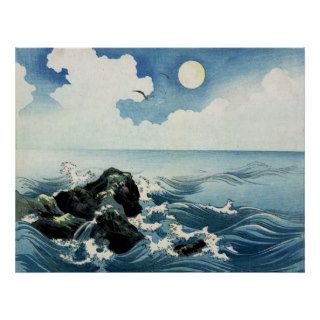 Kojima Island, Big Wave. Japanese Woodblock Print