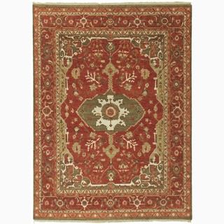 Hand made Oriental Pattern Red/ Green Wool Rug (8x10)