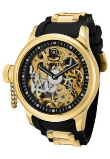 Invicta 1844  Watches,Mens Russian Diver Mechanical Black Polyurethane & 18K Gold Plated SS, Casual Invicta Mechanical Watches