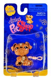 Hasbro Year 2008 Littlest Pet Shop Single Pack "Cuddliest" Series Bobble Head Pet Figure Set #719   Brown Bulldog with "Dog Rope Toy" (#68661) Toys & Games