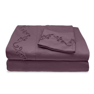 Veratex Grand Luxe 800 Thread Count Egyptian Cotton Sheet Set With Chenille Embroidered Scroll Design Mulberry Size Full