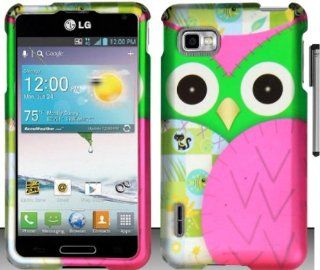 Pink Green Owl Design Hard Cover Case with ApexGears Stylus Pen for LG Optimus F3 LS720 by ApexGears Cell Phones & Accessories
